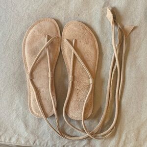 Lace-Up Suede Sandals in Light Beige